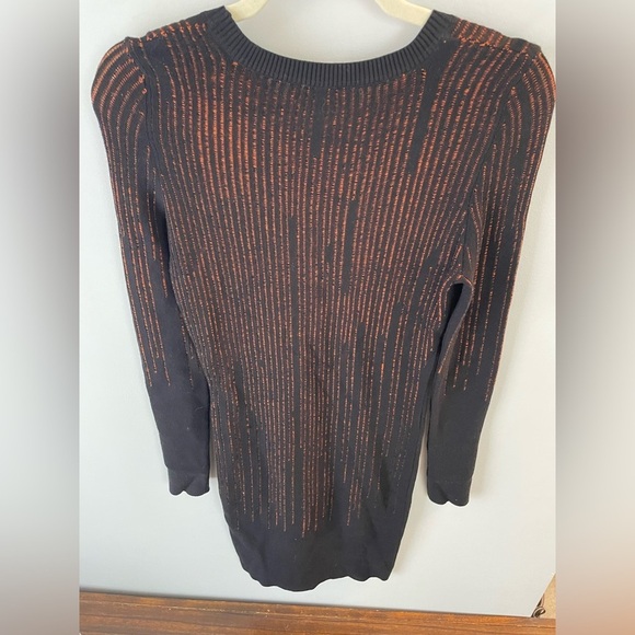 McQ by Alexander McQueen, XS, black and orange ribbed midi longsleeve dress EUC - Picture 2 of 14